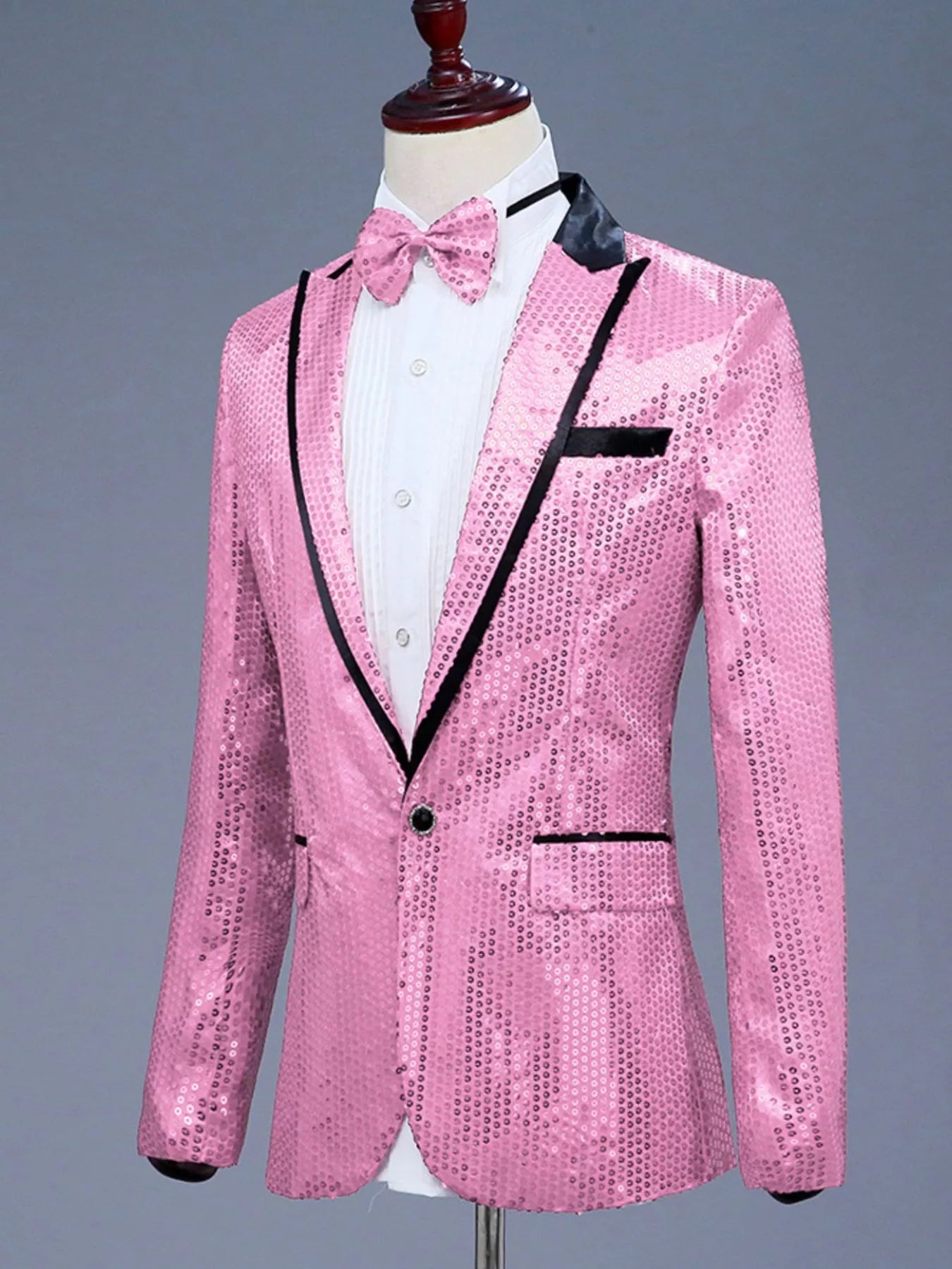 Men's Full Size Sequin One Button Long Sleeve Blazer Plus Size
