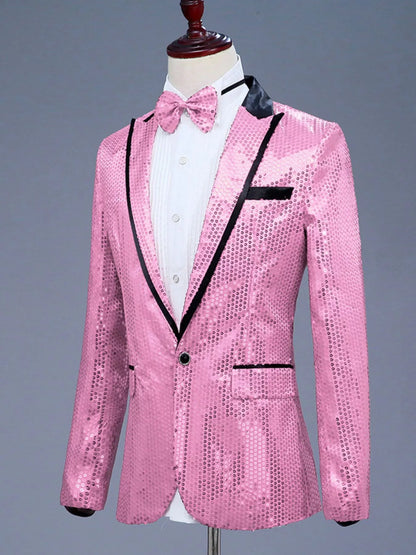 Men's Full Size Sequin One Button Long Sleeve Blazer Plus Size