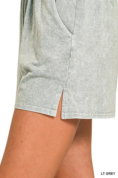 Zenana Halo Snow Washed Short Sleeve Tee and Shorts Set