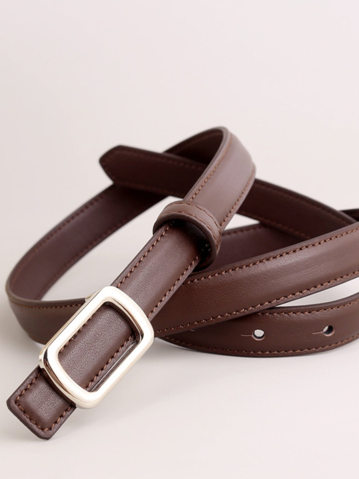 Leather Skinny Belt with Buckle