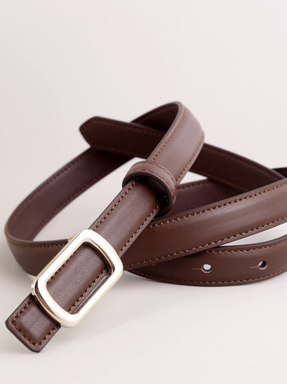 Leather Skinny Belt with Buckle