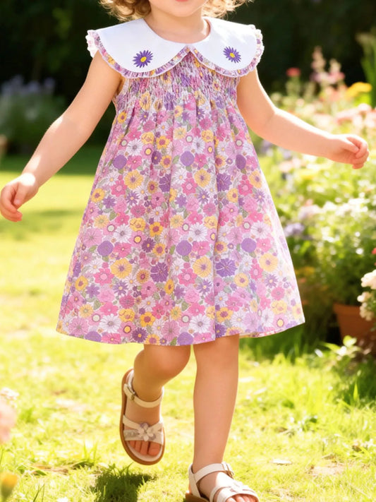 Children's Floral Smocked Peter Pan Collar Dress