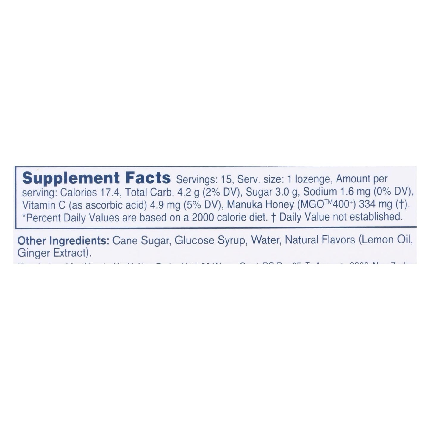 Manuka Health MGO 400+ Manuka Honey Lozenges with Lemon and Ginger (15-Pack)