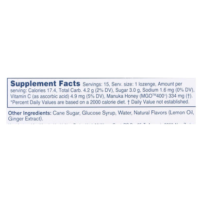 Manuka Health MGO 400+ Manuka Honey Lozenges with Lemon and Ginger (15-Pack)