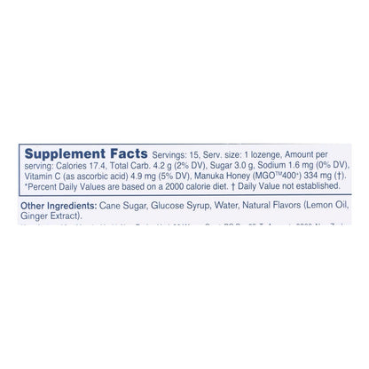 Manuka Health MGO 400+ Manuka Honey Lozenges with Lemon and Ginger (15-Pack)