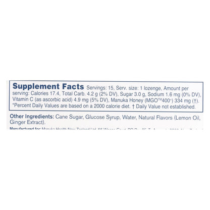 Manuka Health MGO 400+ Manuka Honey Lozenges with Lemon and Ginger (15-Pack)