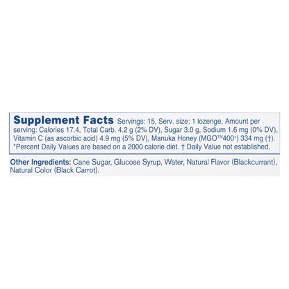 Manuka Health Manuka Honey Lozenges MGO 400+ Blackcurrant (Pack of 15)