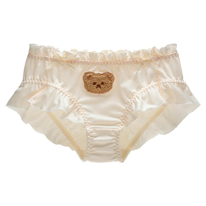 Cute Bear Embroidered Underwear Solid Color Milk Silk