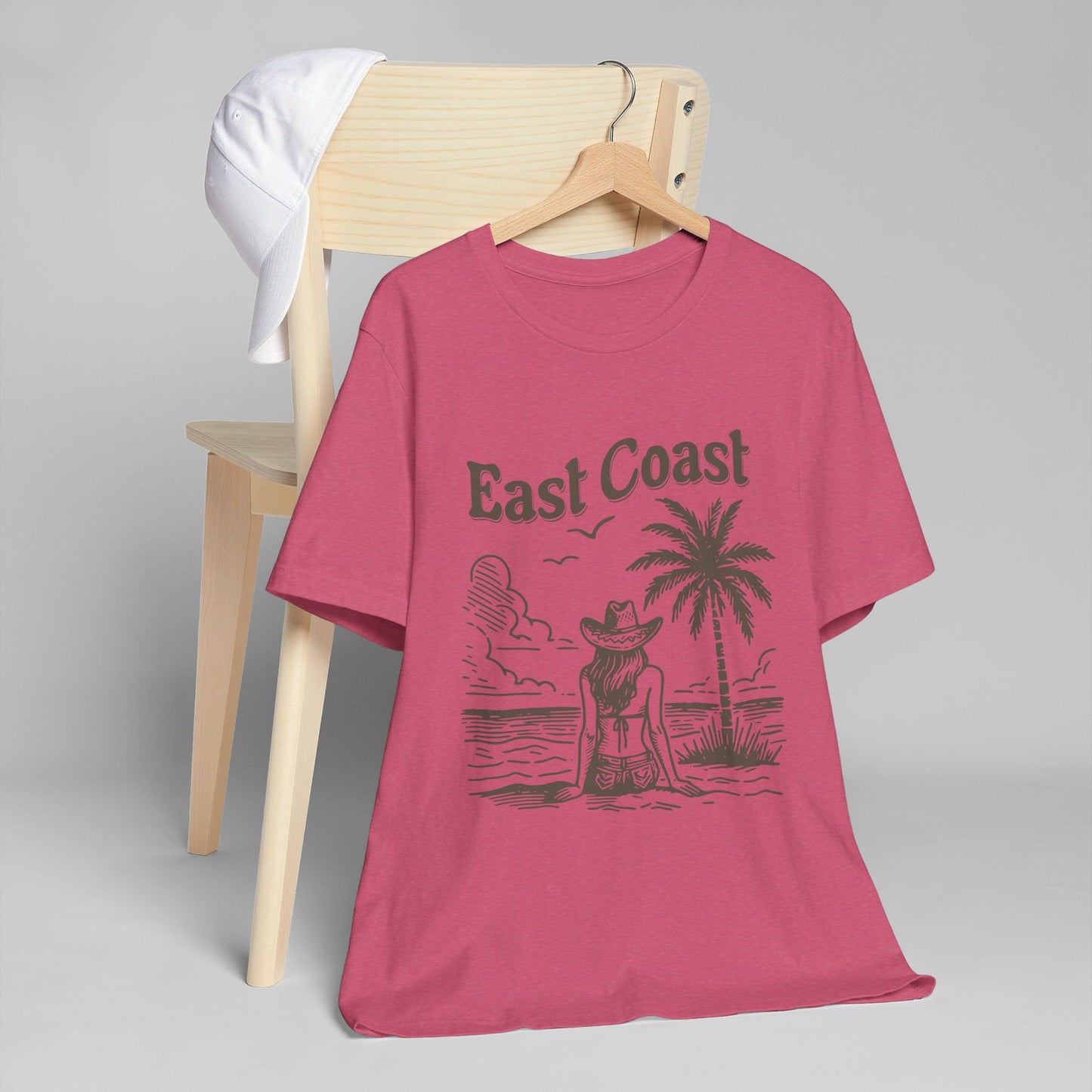 TS-038ML-24 women’s beach sketch shirt beach scene tee for women woman sitting on beach t-shirt beach lover shirt women’s coastal Art graphic tee