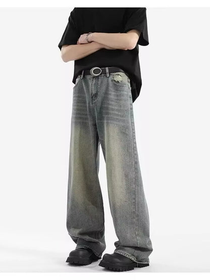 Men's Full Size Vintage Wash Wide Leg Jeans Plus Size