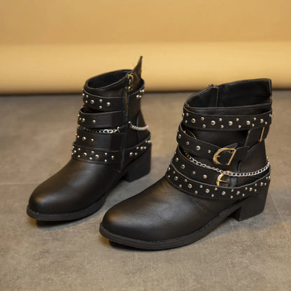 Round Toe Block Heels Boots