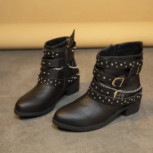 Round Toe Block Heels Boots
