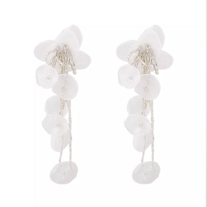 Floral Petal Beaded Tassel Drop Earrings