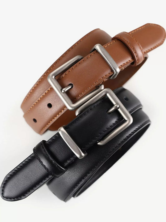 Classic Leather Belt with Square Buckle