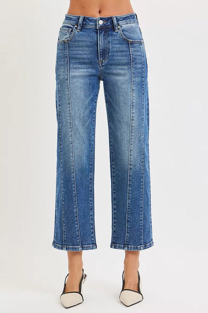 RISEN High Rise Crop Straight Jeans