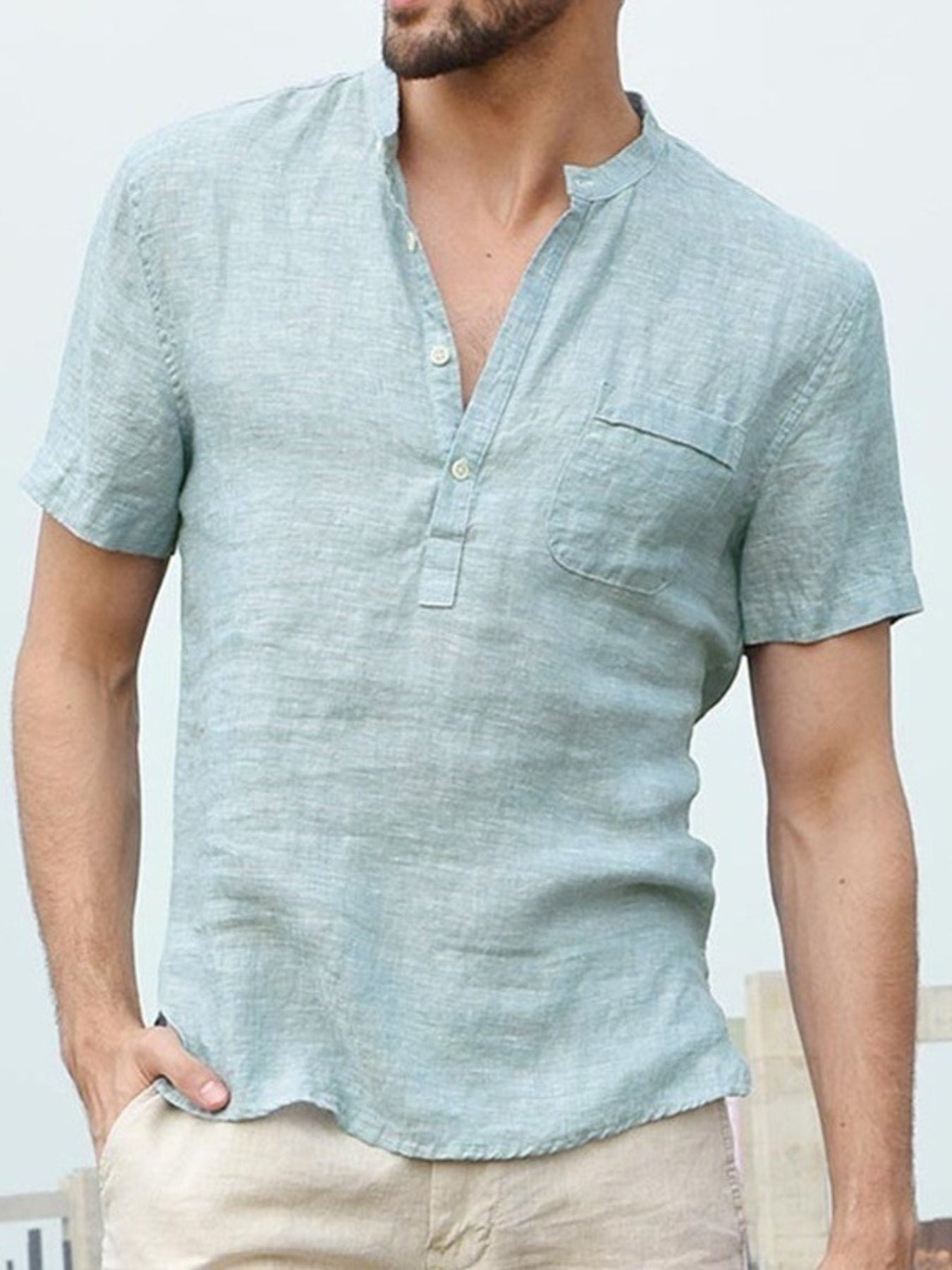 Men's Full Size Casual Solid Color Button Detail Shirt Plus Size