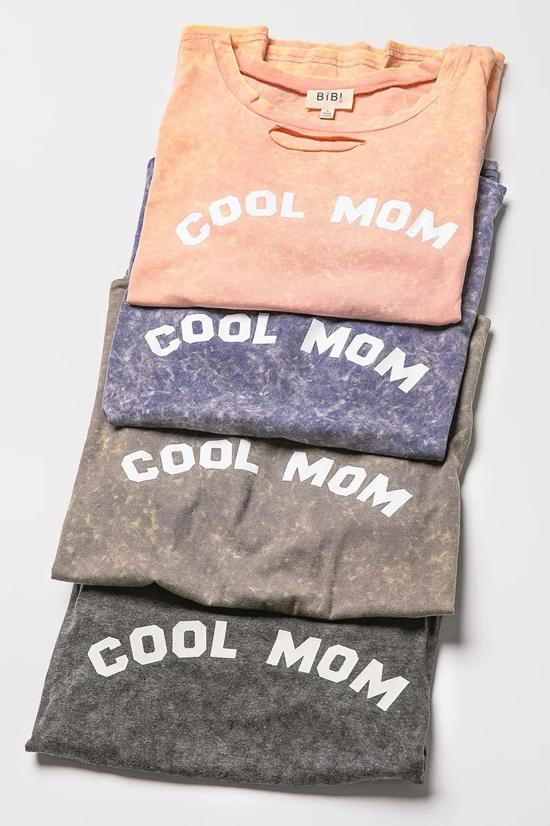 BiBi Washed Laser Cut Detail Cool Mom Print Top
