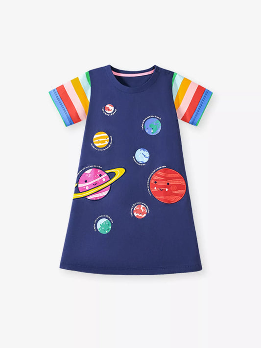 Children's Planets Print Casual Dress
