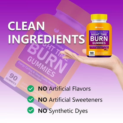 Night Time Burn Gummies, Grape Flavored, Vegan & Gelatin-Free, Supports Carbohydrate Balance & Healthy Metabolism, 90 Gummies