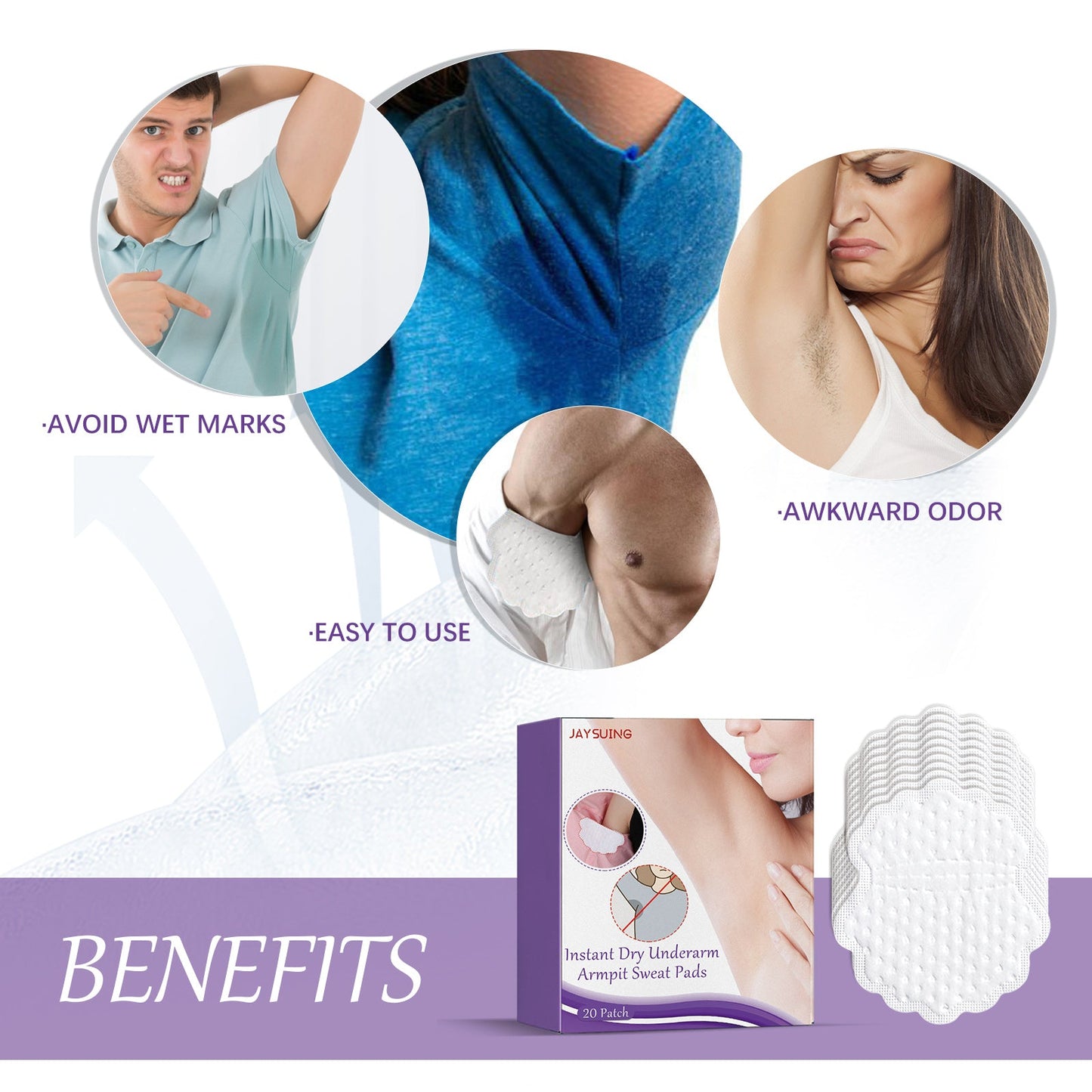 Jaysuing Armpit Sweat Pad, Clean Odors Underarm Deodorant Refreshing Invisible Long-lasting Sweat Absorbing Pad