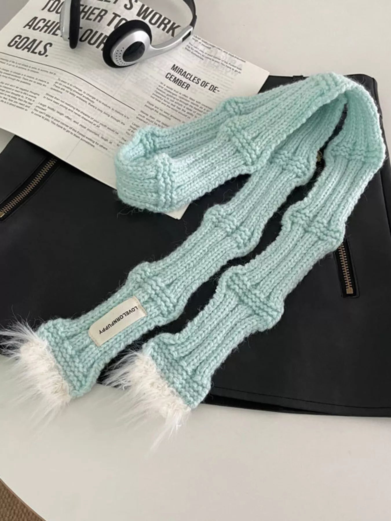 Knitted Plush Trim Scarf