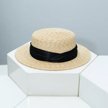 Straw Boater Hat with Ribbon Accent
