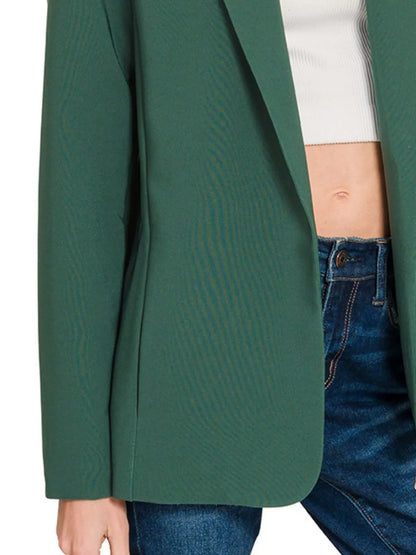Zenana Woven Long Sleeve Blazer With Lining