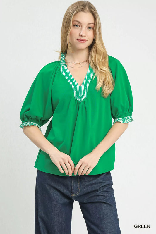 Umgee French Terry Collared Top