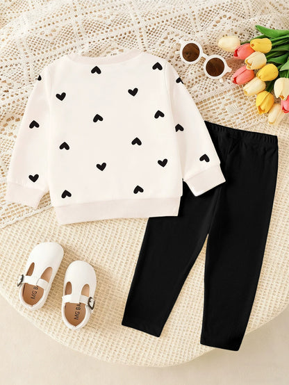Children's Heart Print Long Sleeve Top & Pants Set