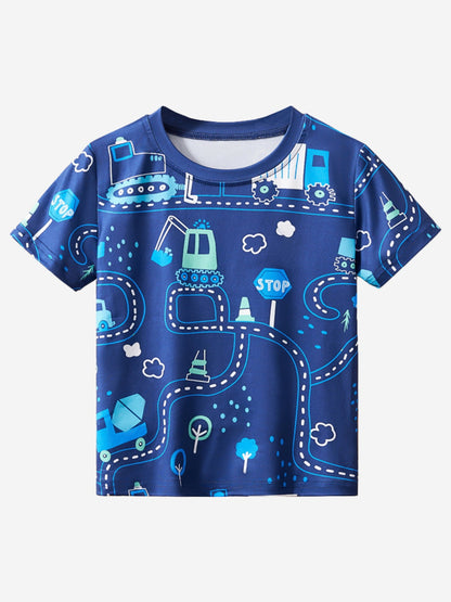 Children's Fun Road Construction Print Short Sleeve Tee