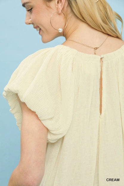 Umgee Crinkle Flutter Sleeve Peasant Top
