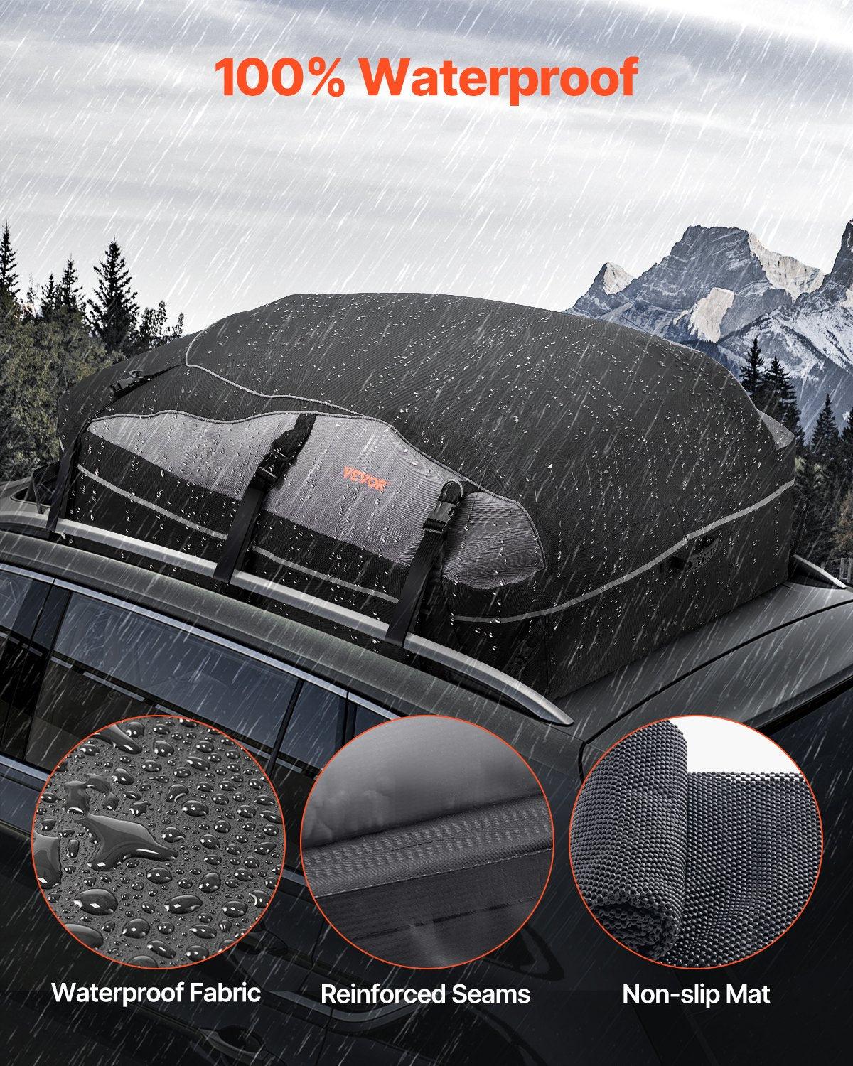 Car Rooftop Cargo Carrier Bag, 21 Cubic Feet Cargo Carrier For Car Roof, 100% Waterproof 900D Oxford Cloth Roof Luggage Bag For All Vehicle With/without Rack- With Lock, Non-Slip Mat, Door Hooks