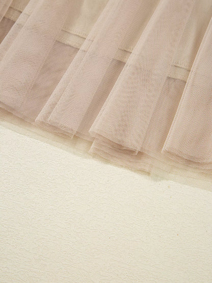 Tulle Mesh Overlay Flared Midi Skirt