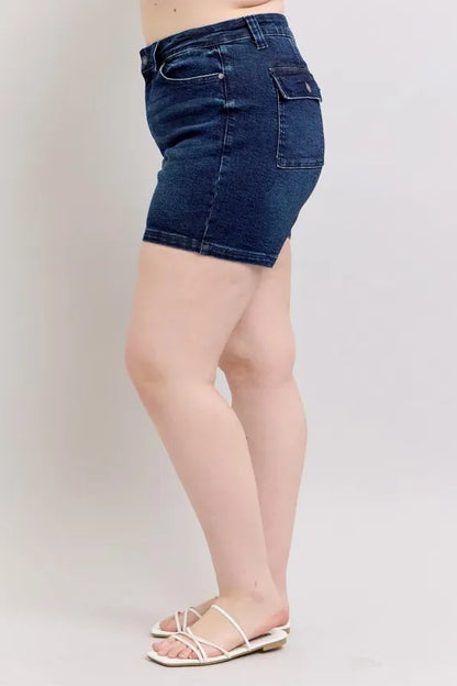 Judy Blue Plus Size High Waist Back Flap Pocket Denim Shorts