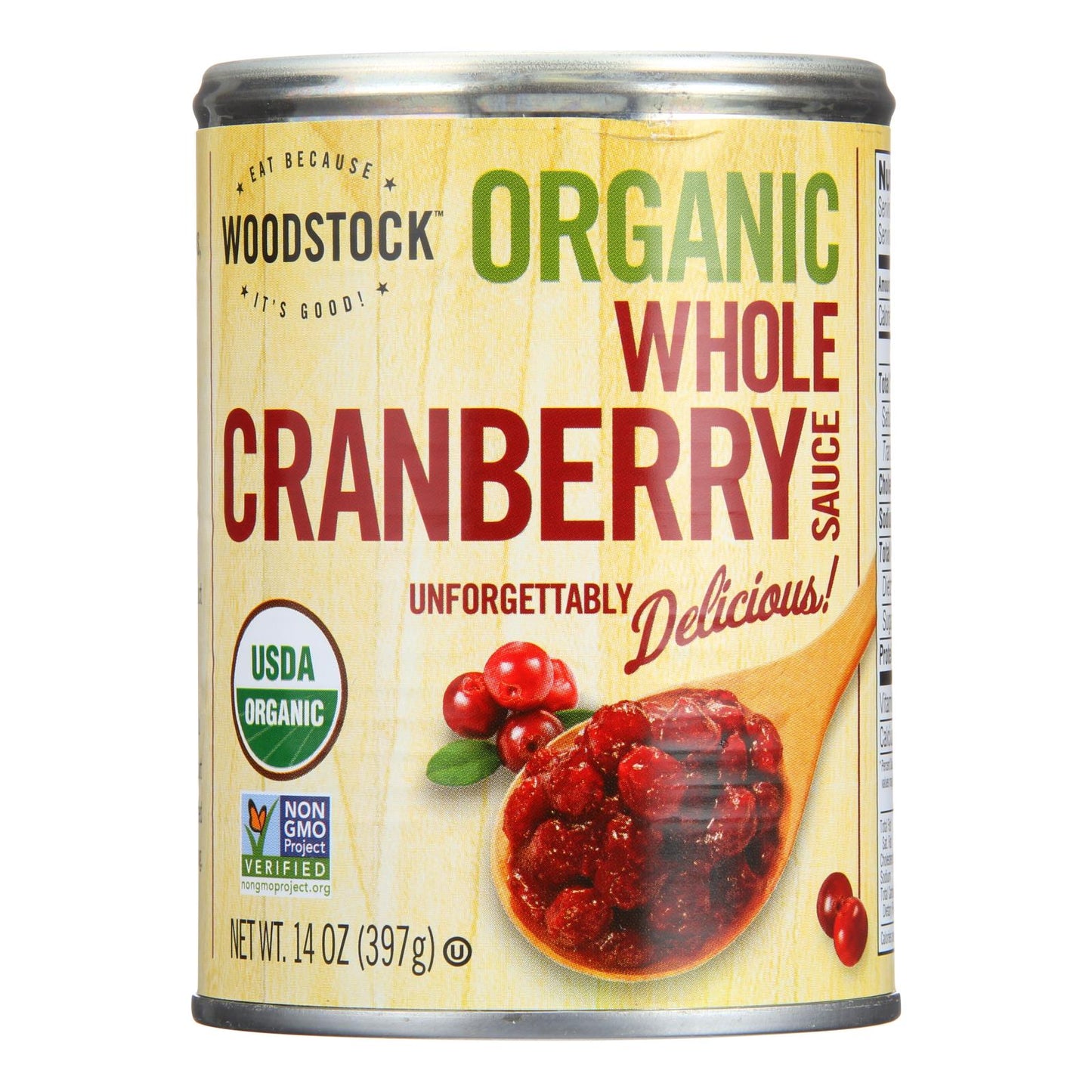 Woodstock Organic Cranberry Sauce, Whole Berry, 14 Oz. Can, Case of 12