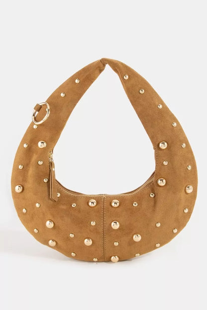 Fame Dome Studded Chrome Crescent Hand Bag