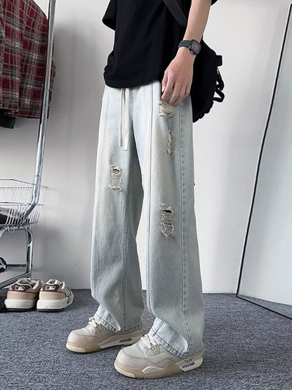 Men's Full Size Distressed Wide Leg Jeans Plus Size