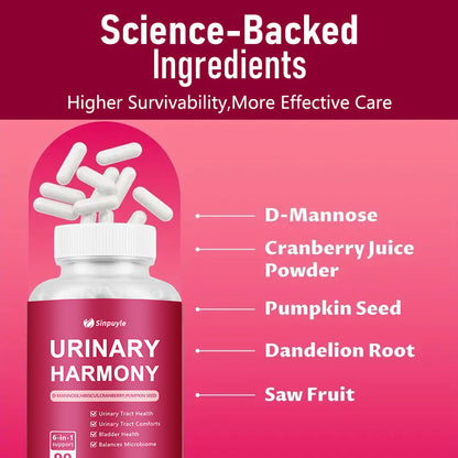D-Mannose Cranberry Urinary Tract Gummies - 6-in-1 Bladder Health Supplement With Hibiscus & Pumpkin Seed - 90 Urinary Harmony Gummies