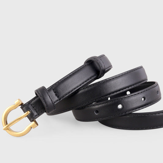 Leather Belt with Golden Buckle