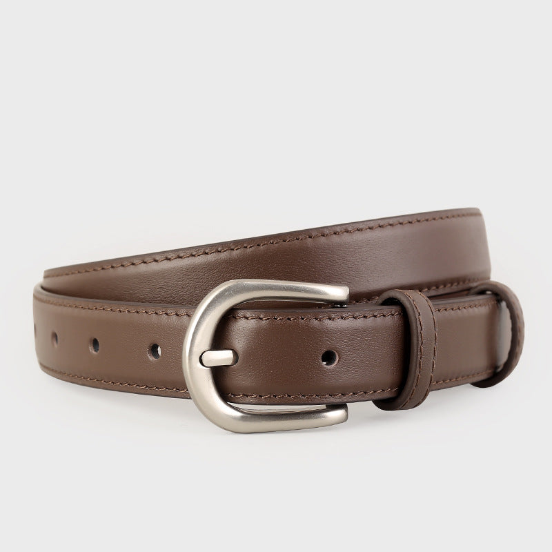 Classic Leather Belt with Silver Buckle