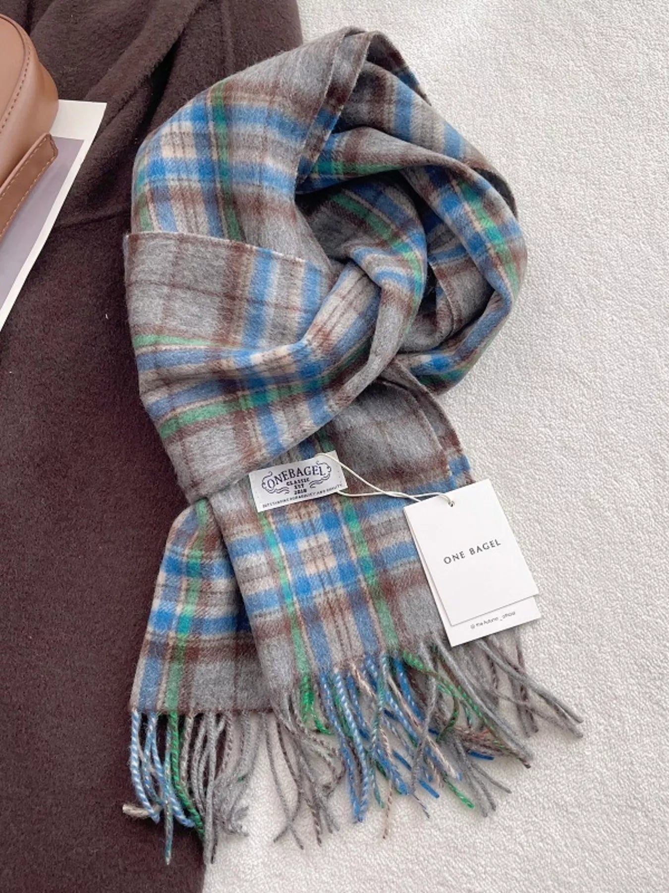 100% Wool Plaid Fringe Scarf