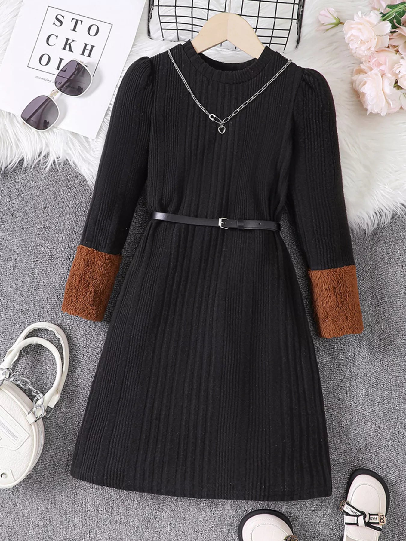 Children's Ribbed Knit Long Sleeve Dress