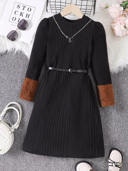 Children's Ribbed Knit Long Sleeve Dress