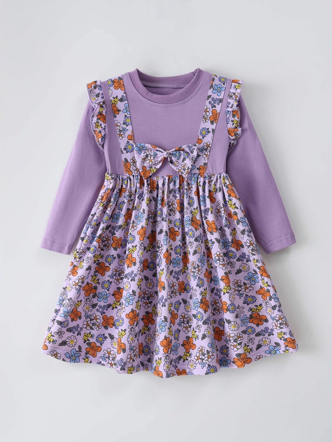 Children's Bow Floral Long Sleeve Dress