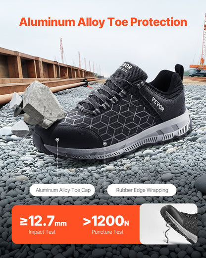 Steel Toe Shoes For Men, US Size 8.5 Wide, Men’s Cushion Sport Safety Toe Athletic Work Shoe, Indestructible Safety Sneakers Lightweight,Breathable Industry Construction Work Shoes, Black