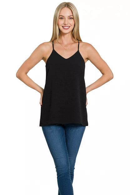 Zenana Woven Airflow Adjustable Strap V-Neck Cami