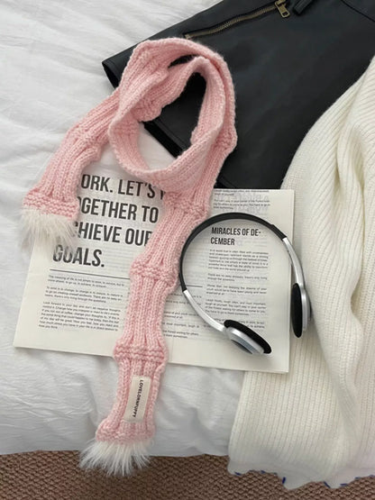 Knitted Plush Trim Scarf