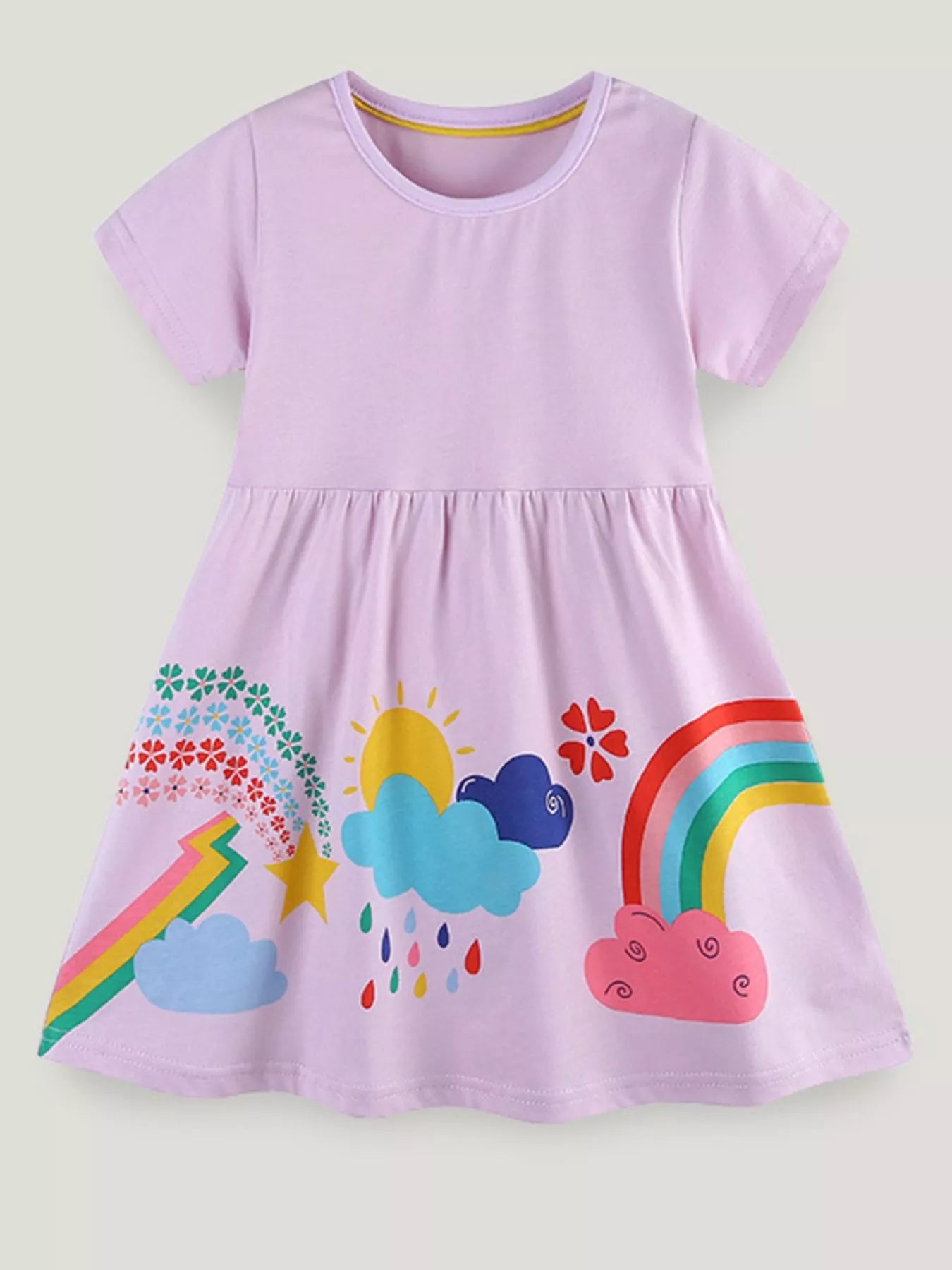 Children's Rainbow Print Casual Short Sleeve Dress