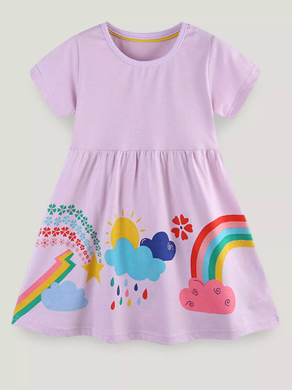 Children's Rainbow Print Casual Short Sleeve Dress