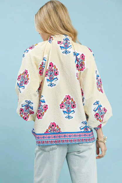 Umgee Boho Floral Print Tunic Blouse